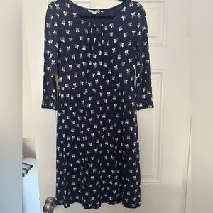 Boden womens Floral Jersey Knit Shirt Dress size 10P Navy Blue 3/4 sleeve